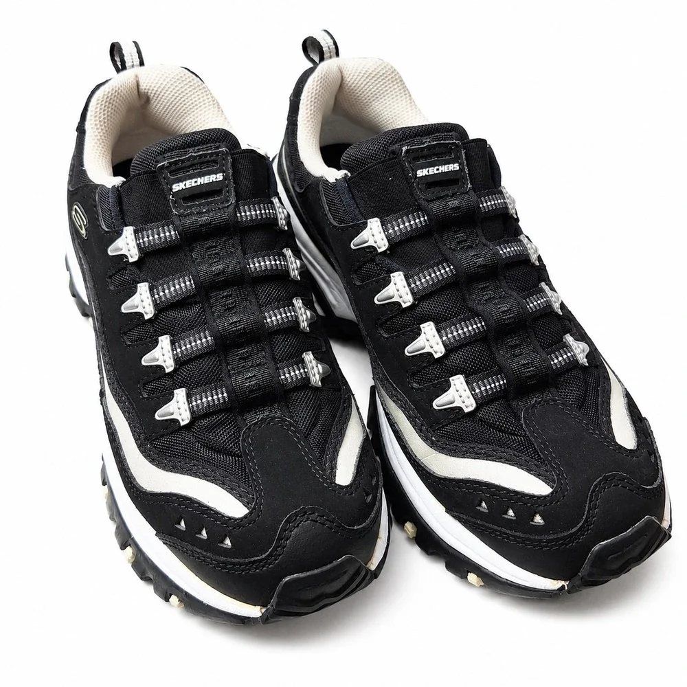 SKECHERS D'Lites - Biggest Fan Sneakers Womens Sz 8 Black White Retro Skater Y2K